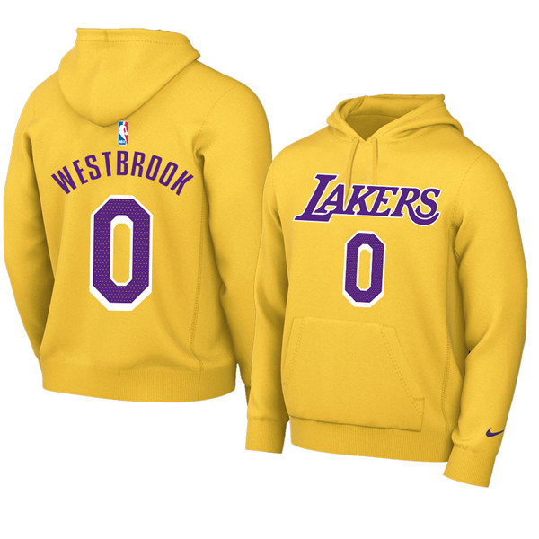 Men's Los Angeles Lakers #0 Russell Westbrook 2021 Yellow Pullover Hoodie